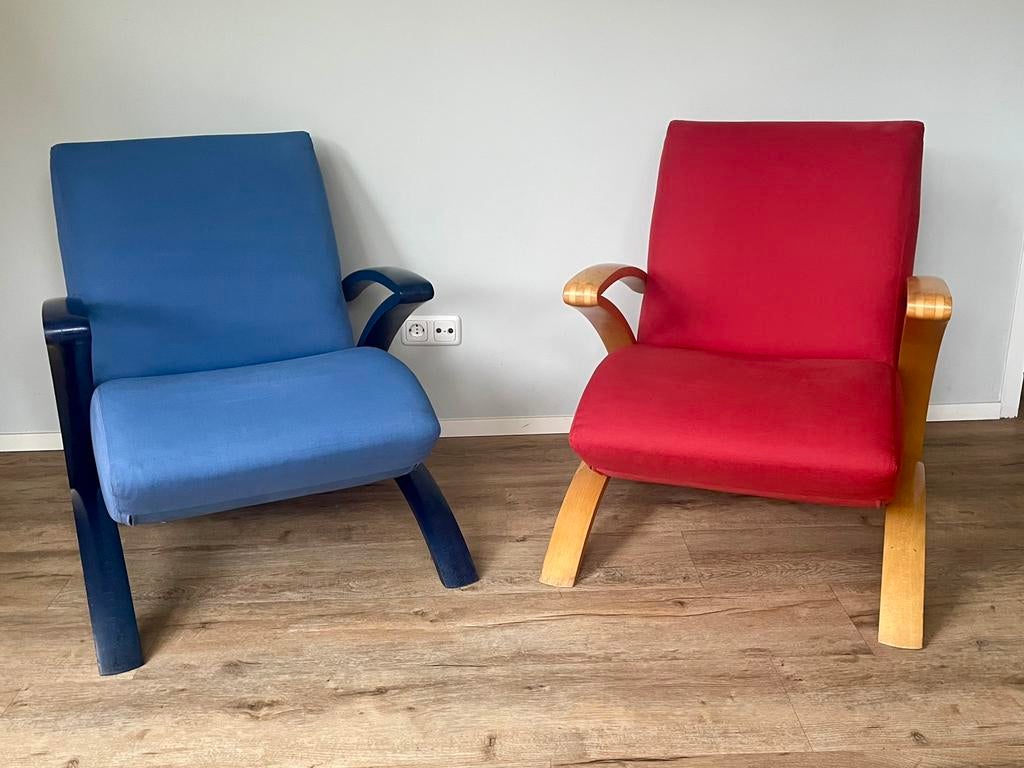2 zeer unieke Jindrich Halabala design fauteuils, Ophalen, 75 tot 100 cm, 50 tot 75 cm