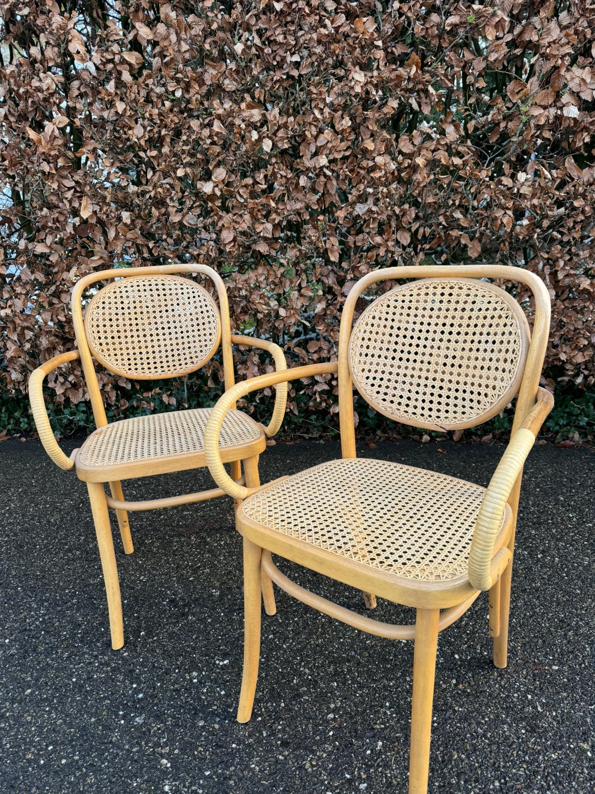 2 eetkamerstoelen vintage webbing thonet stijl SETPRIJS, Huis en Inrichting, Stoelen, Ophalen, Gebruikt, Twee, Bruin