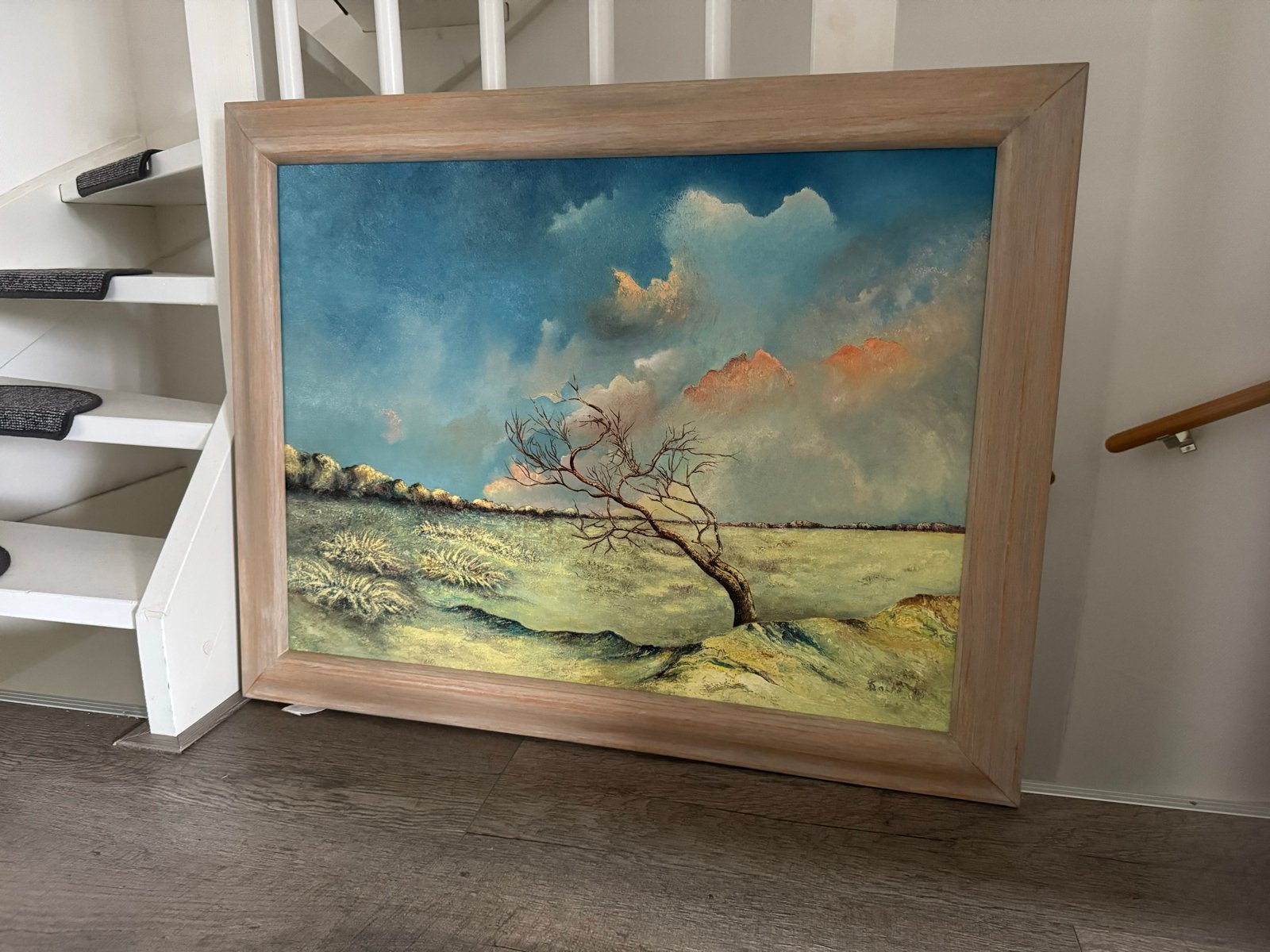 Schilderij met landschap en boom - Buitenmaat 93x73 cm, Antiek en Kunst, Kunst | Schilderijen | Klassiek, Ophalen, Doek, Realistisch