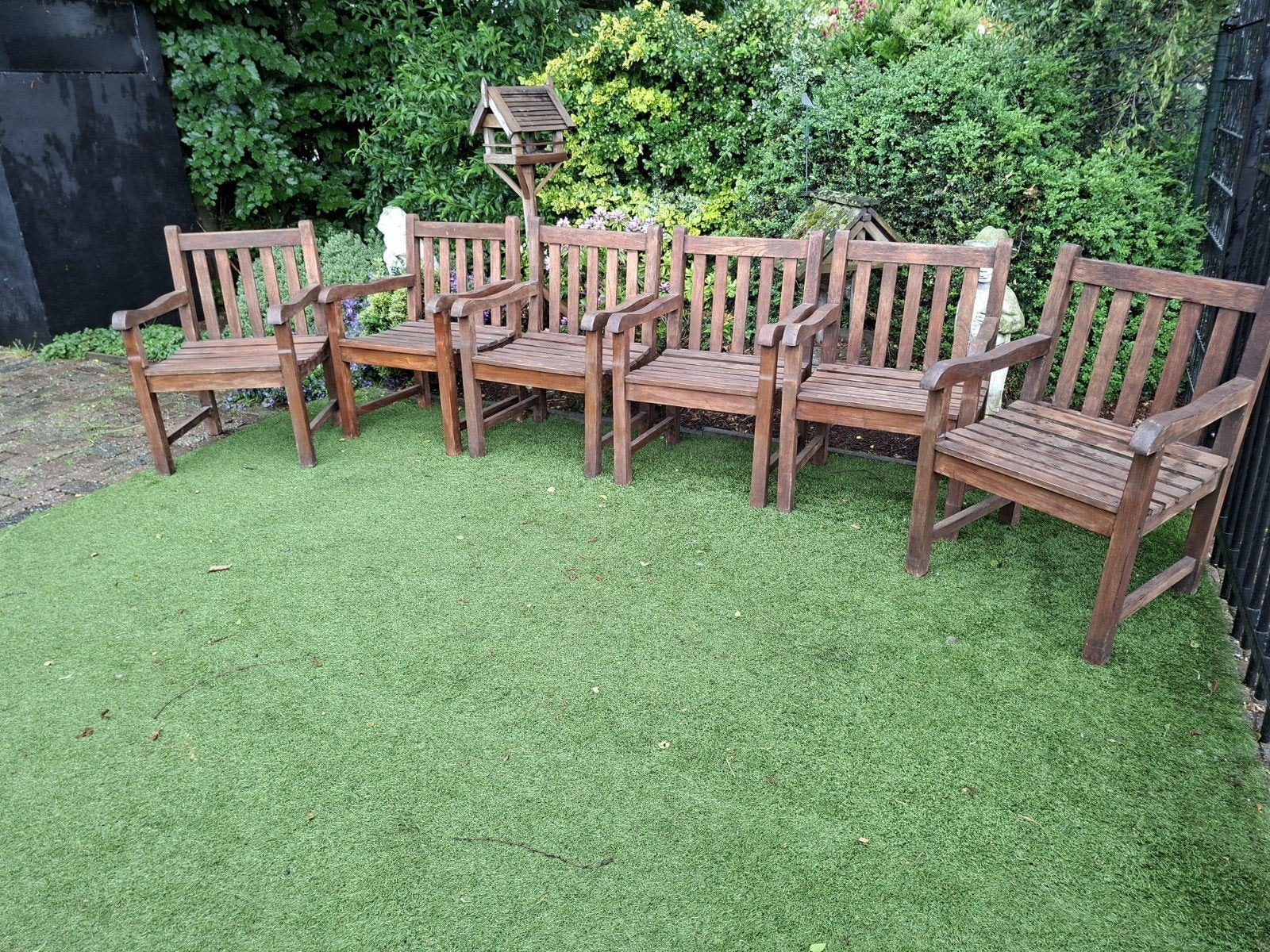 6 robuuste teakhouten tuinstoelen, Ophalen, Gebruikt, Teakhout