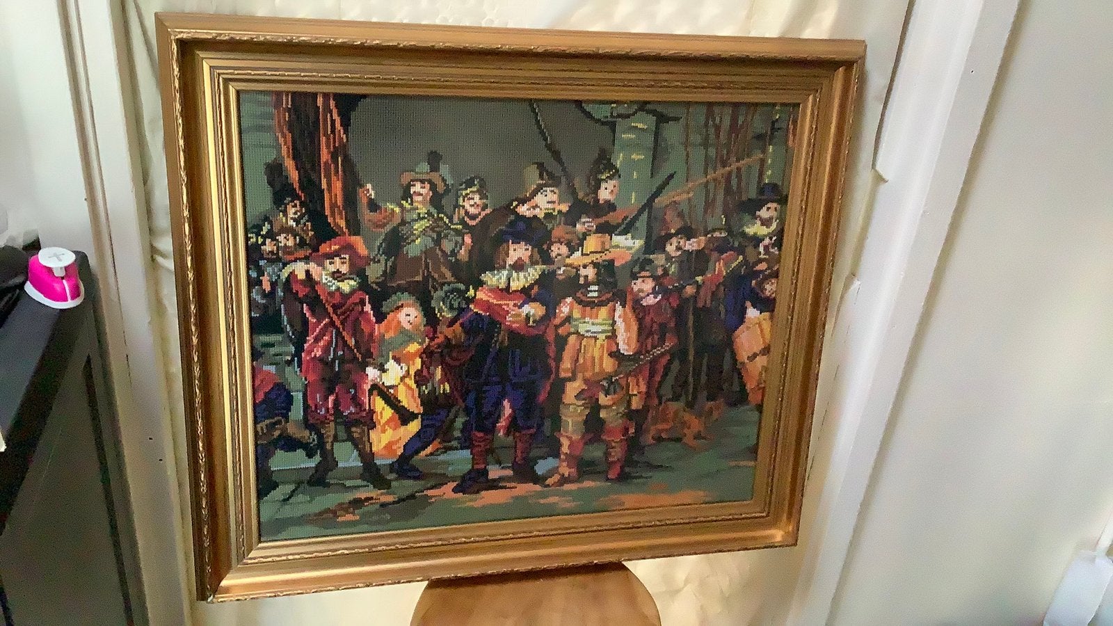 Schilderij geborduurd de nachtwacht, Ophalen