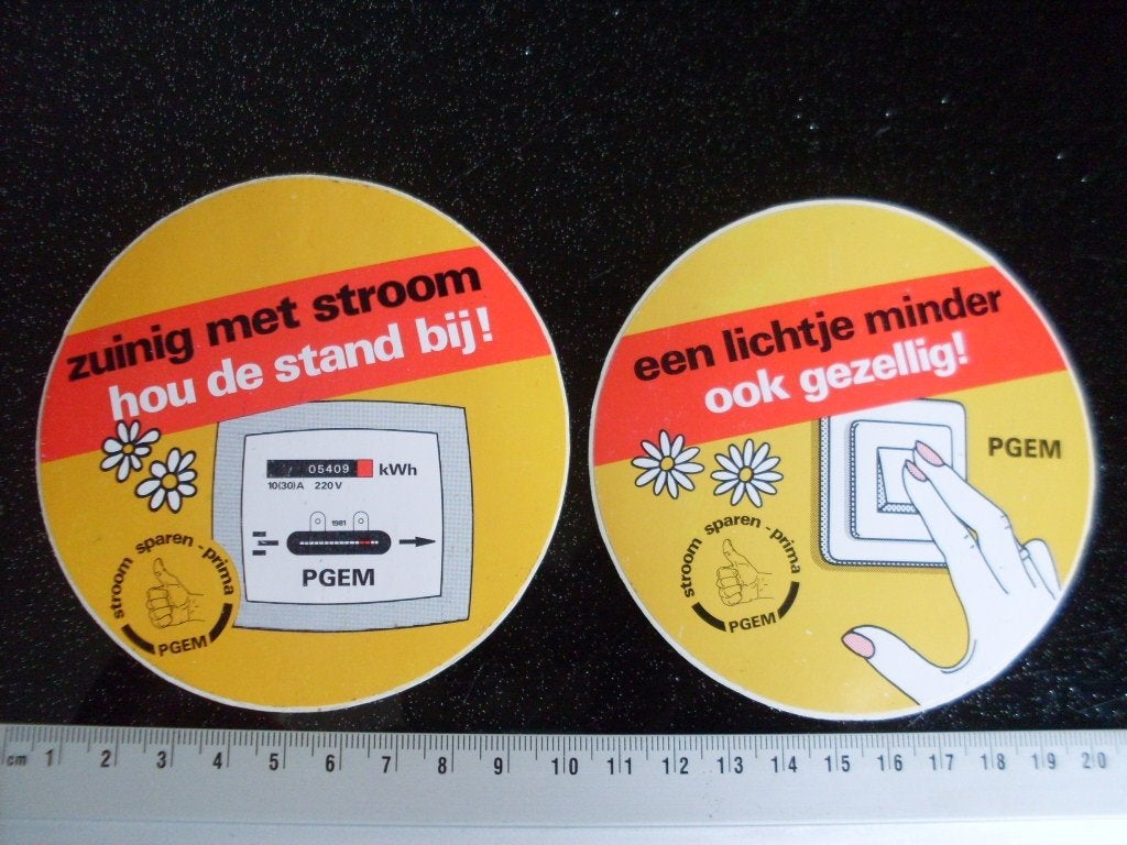 2x sticker pgem logo stroom sparen prima zuinig licht minder, Verzenden, Zo goed als nieuw, Bedrijf of Vereniging
