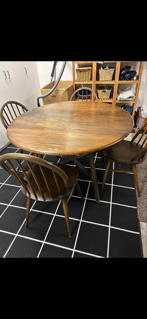 Ercol tafel met stoelen - Goede staat, Ophalen, Gebruikt, 100 tot 150 cm, Rond