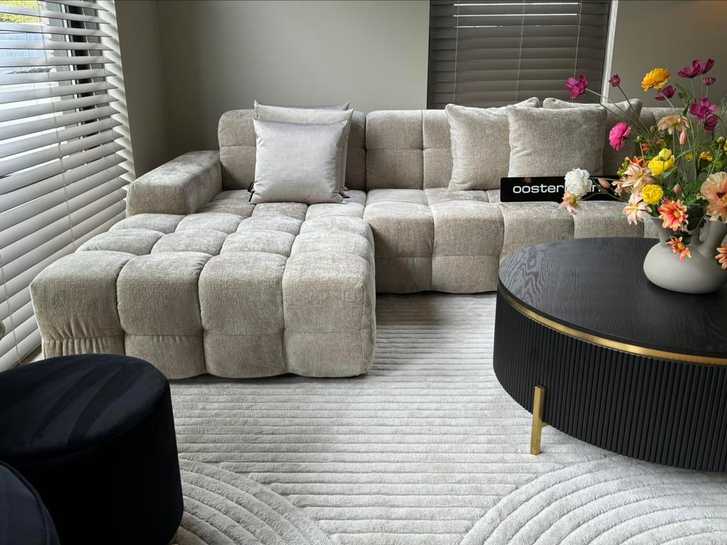 Luxe Velvet Teddy U-Bank Yently 200x370x250cm Beige Sand NEW, Huis en Inrichting, Banken | Bankstellen, Info@oosterbaanwonen.nl