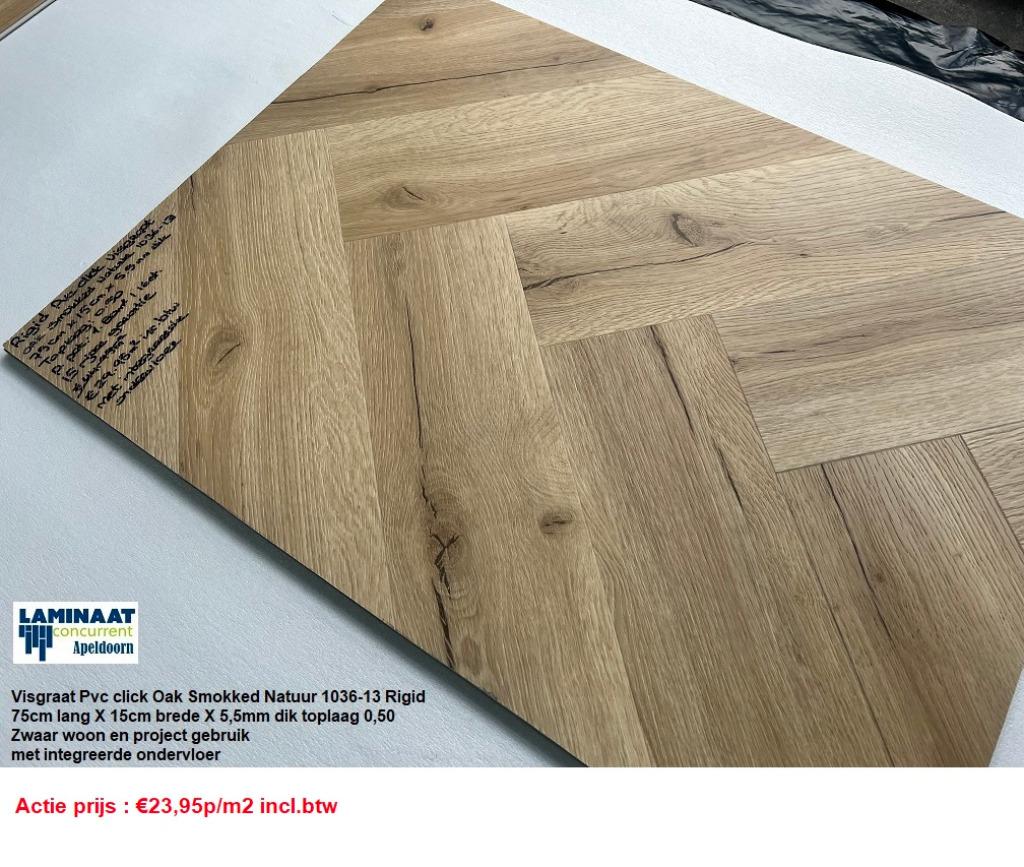 Visgraat Pvc click Oak Smokked met integreerde ondervloer, Bruin, Nieuw, Ophalen of Verzenden, Laminaat