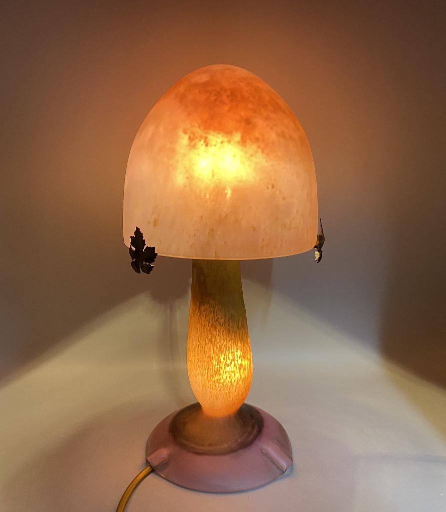 Art Deco Tafellamp Roze Gemarmerd Glas Vintage Franse Stijl, Antiek en Kunst, Antiek | Lampen, Ophalen of Verzenden