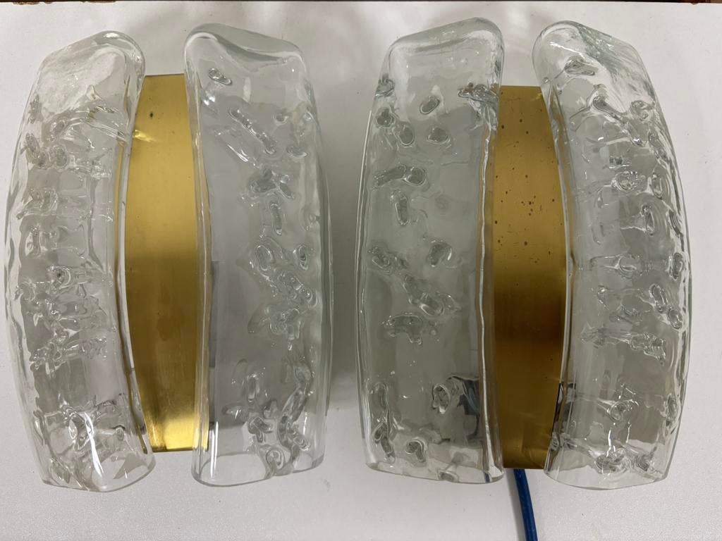 Glazen en messing wandlampen van Doria Leuchten,  set van 2, Huis en Inrichting, Ophalen of Verzenden, Zo goed als nieuw, Glas