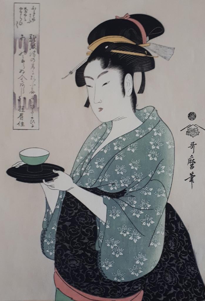 Japanse Houtblok Prent Utamaro Vrouw ca 1970, Antiek en Kunst, Verzenden