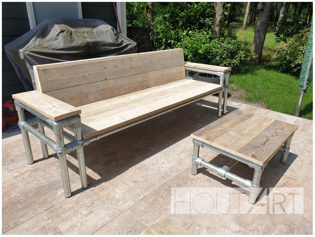 Salontafel Steigerhout met steigerbuis verzinkt, 50 tot 100 cm, Overige materialen, Vierkant, Nieuw