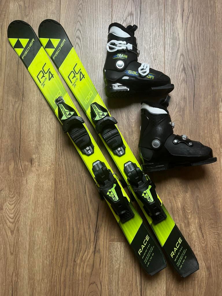 Skiset ski’s en schoenen maat 100 ski en 18/19 skischoen, Ophalen, Fischer, 100 tot 140 cm, Zo goed als nieuw