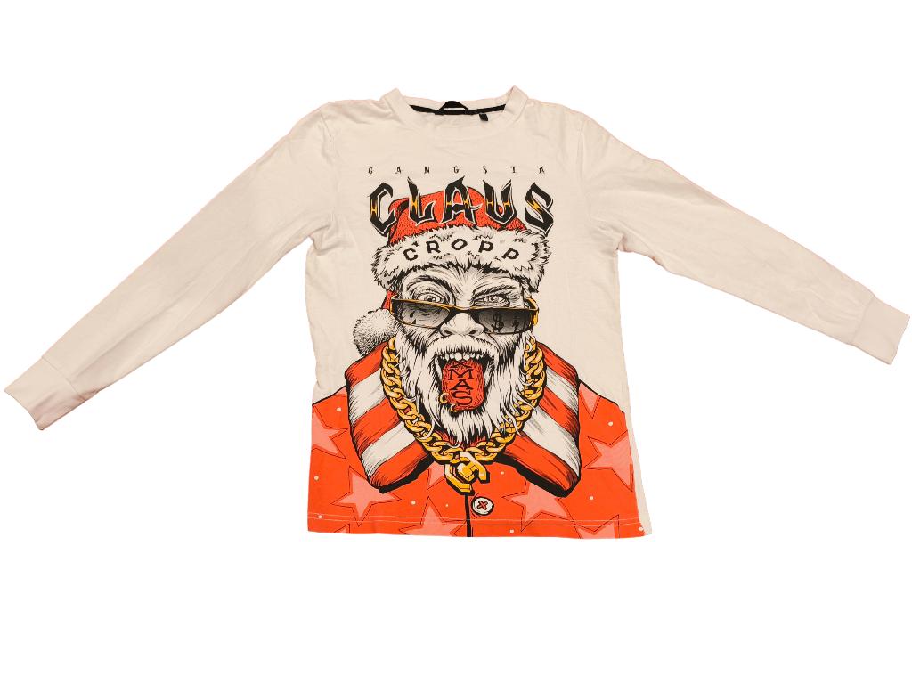 Cropp Men’s "Gangsta Claus" Long Sleeve T-Shirt White, Verzenden, Wit, Zo goed als nieuw, CROPP