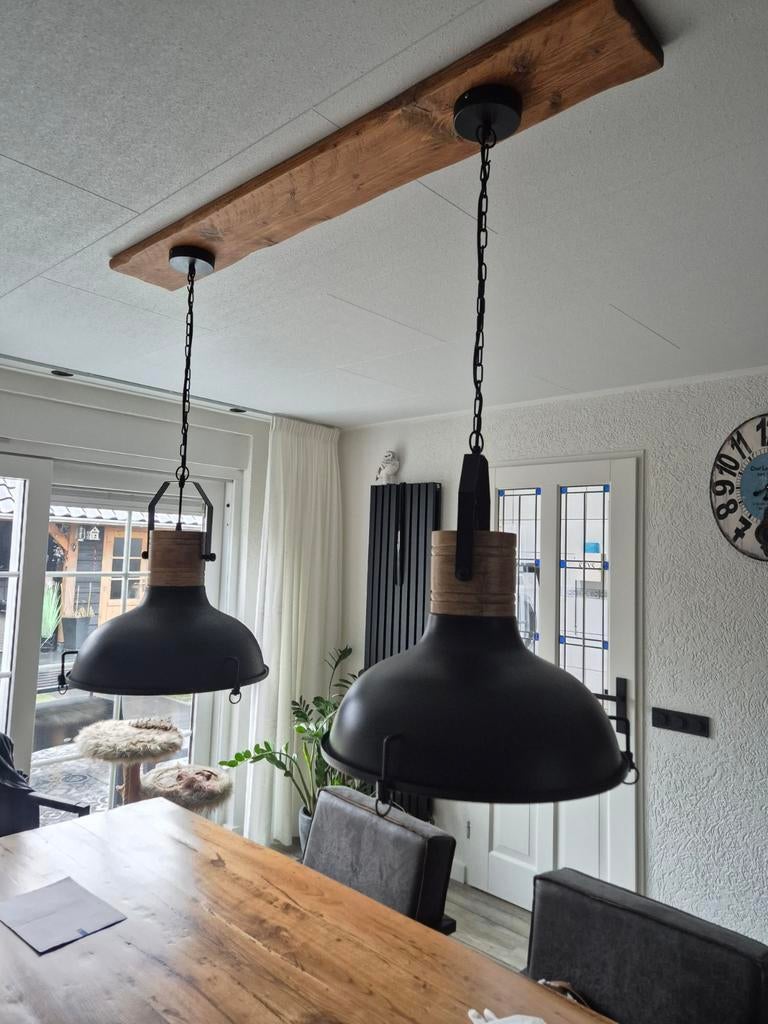 Industriële hanglamp RAW zwart/ijzer/mangohout, Huis en Inrichting, Lampen | Hanglampen, Ophalen of Verzenden, Zo goed als nieuw