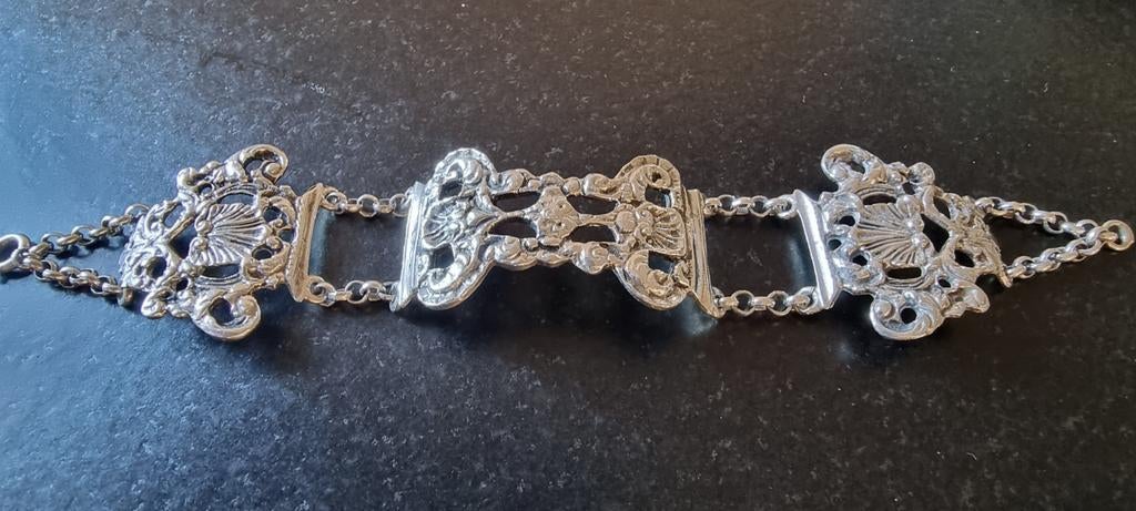 Zilveren vintage boekslot armband, Verzenden, Zo goed als nieuw, Zilver, Zilver