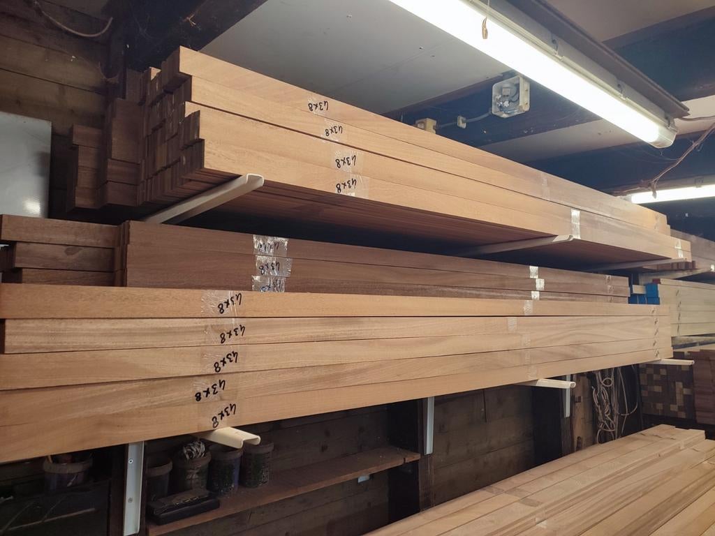 Mahonie hardhouten latten div. lengtes, Doe-het-zelf en Verbouw, Hout en Planken, Minder dan 25 mm, Nieuw, Ophalen of Verzenden