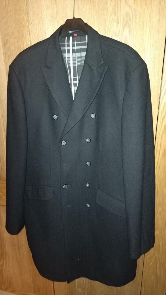 Zwarte wollen trenchcoat herenjas maat 58, Onbekend, Zwart, Ophalen of Verzenden, Jas of Mantel