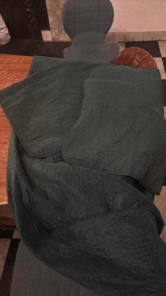 sprei bed lits jumeaux groen fluweel, Overige typen, Tweepersoons, Ophalen of Verzenden, Zo goed als nieuw
