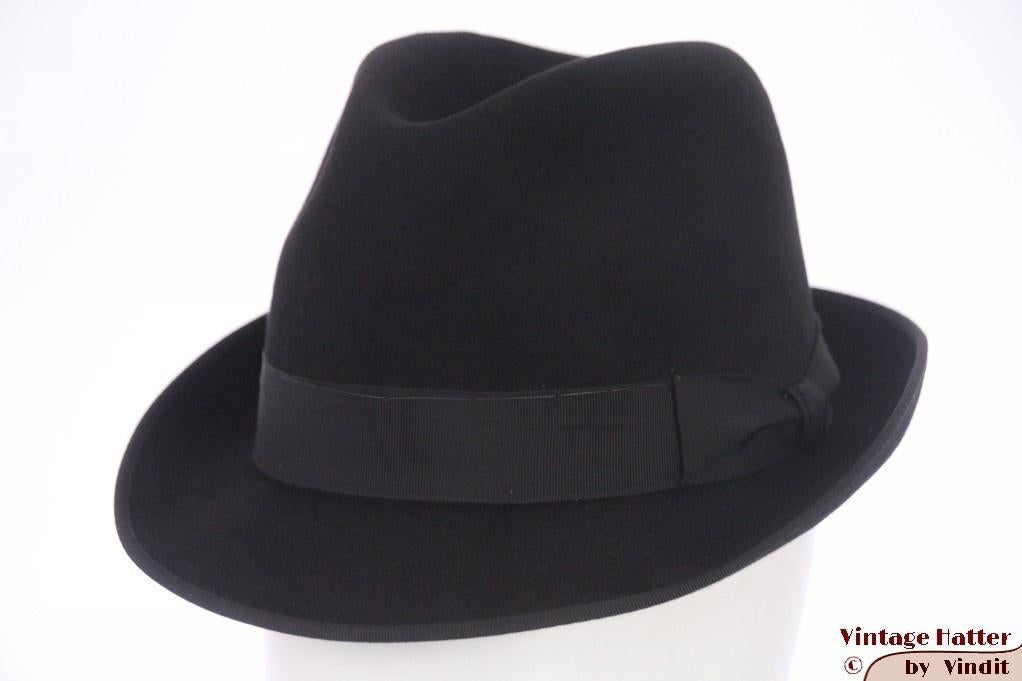 mooie Vintage Gleufhoed Stanton zwart vilt 56, Stanton, Zwart, Ophalen of Verzenden, Zo goed als nieuw