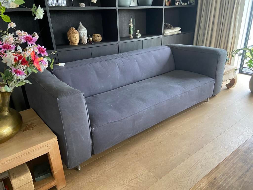 Gelderland bank - grijs/blauw - recent gestoffeerd, Huis en Inrichting, Banken | Bankstellen, Ophalen, Driepersoons, 75 tot 100 cm