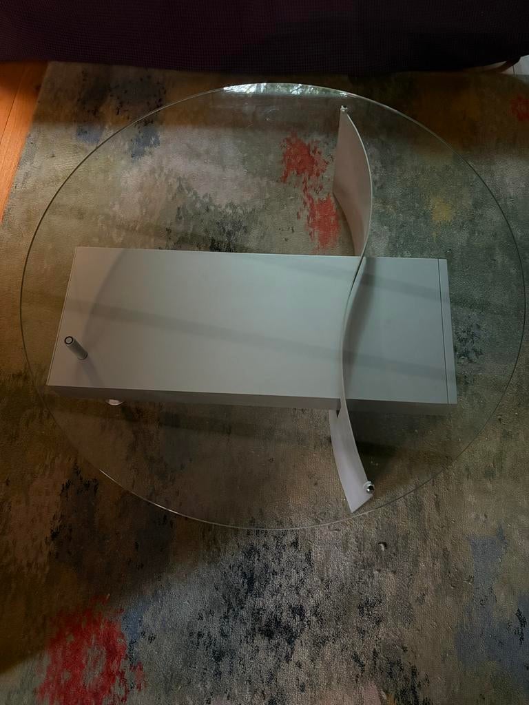 Gratis: Elegante ronde salontafel met glazen blad en lade, Ophalen, Gebruikt, 100 tot 150 cm, Rond