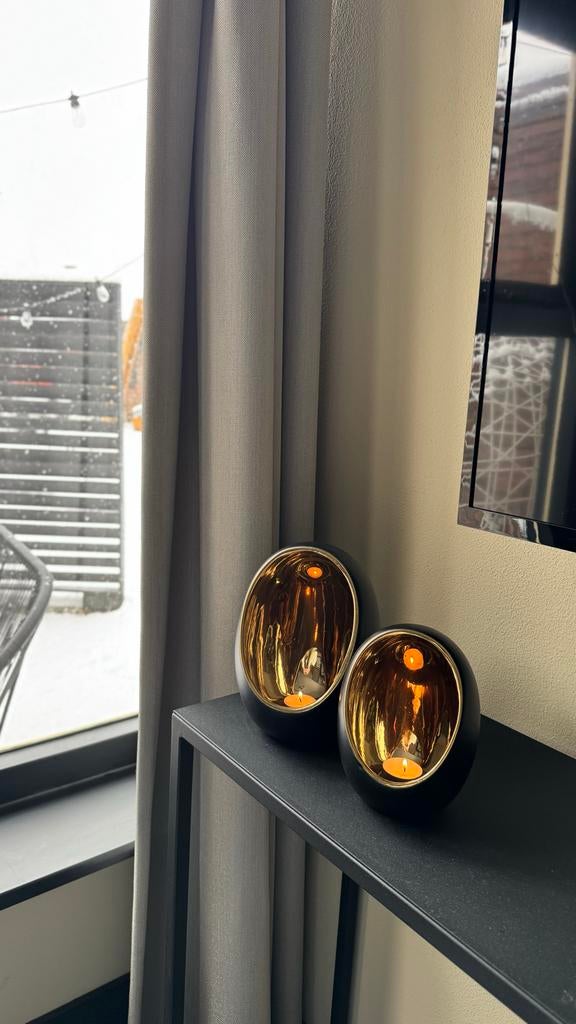 Set van 2 Egg Windlichten - Sfeervolle Verlichting, Huis en Inrichting, Woonaccessoires | Kandelaars en Kaarsen, Ophalen, Zwart