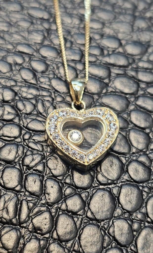 Prachtige Hart hanger met ketting 14karaat goud