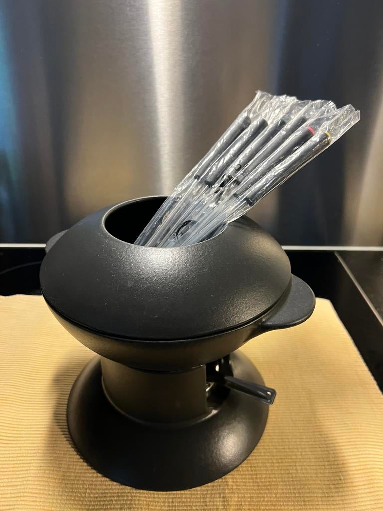 t.k.mini wok fondueset compleet gietijzer 20cm INDUCTIE, Ophalen, Zo goed als nieuw, Gietijzer, Wok