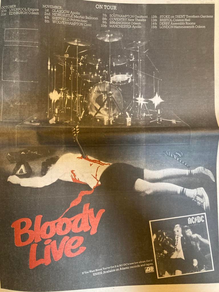 AC/DC If Tou Want Blood tour A3 advertentie, Cd's en Dvd's, Ophalen of Verzenden