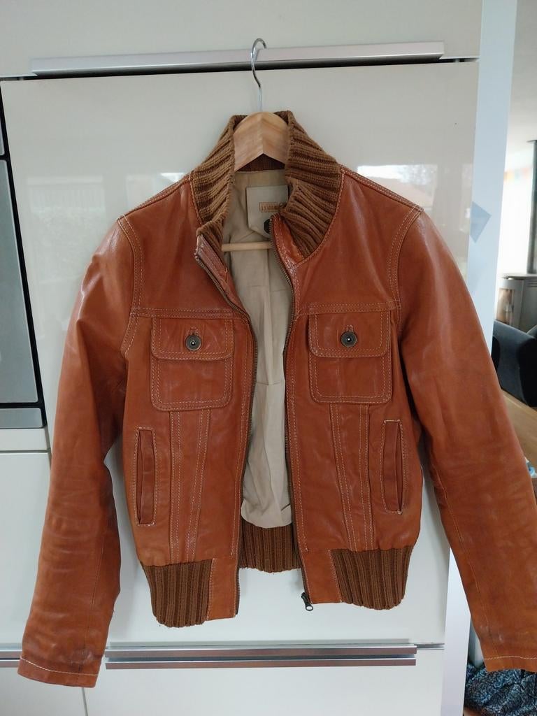 Retro look bruin leren jack. Merk: Object. S. Geiten leer., Bruin, Object, Ophalen of Verzenden, Maat 36 (S)