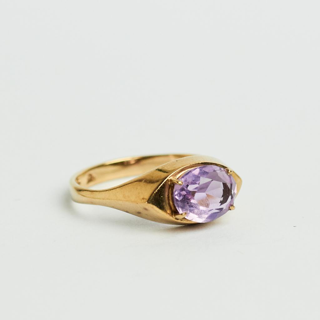 Vintage 8 karaat gouden ring met amethist goud kleurrijk, Sieraden, Tassen en Uiterlijk, Ringen, Zo goed als nieuw, Dame, 17 tot 18