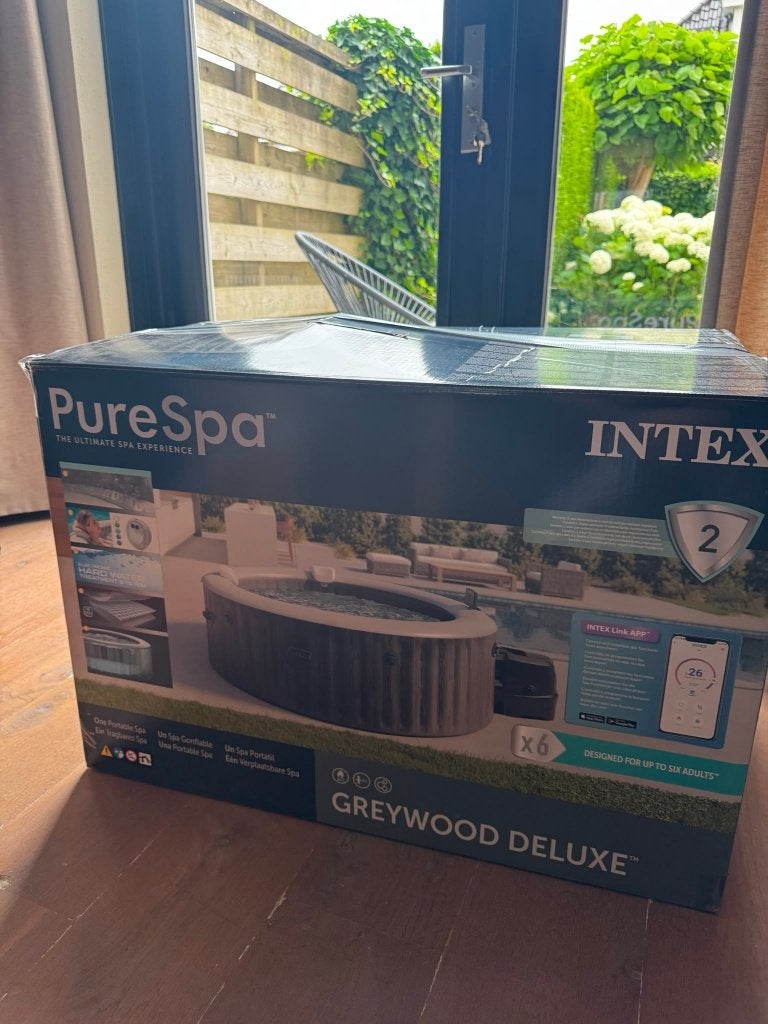 Intex PureSpa Greywood Deluxe Jacuzzi (6-persoons), Tuin en Terras, Ophalen, Zo goed als nieuw