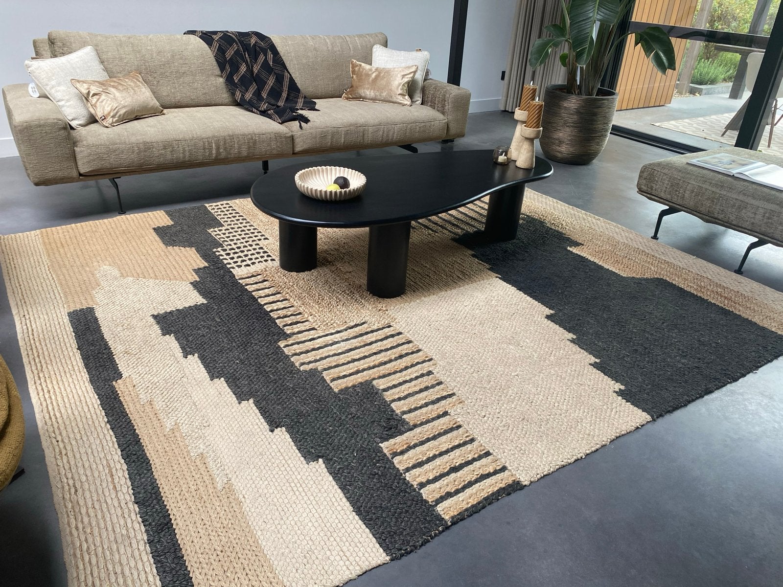Modern Jute Vloerkleed met Grafisch Patroon, Ophalen, Beige, 150 tot 200 cm, 200 cm of meer