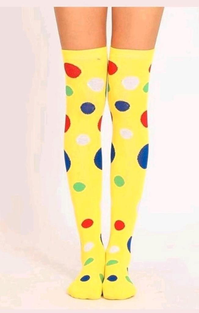 Clown kniekousen, nieuw, maat 39-42, lengte 50 cm, Sokken en Kniesokken, Geel, Nieuw, Ophalen of Verzenden