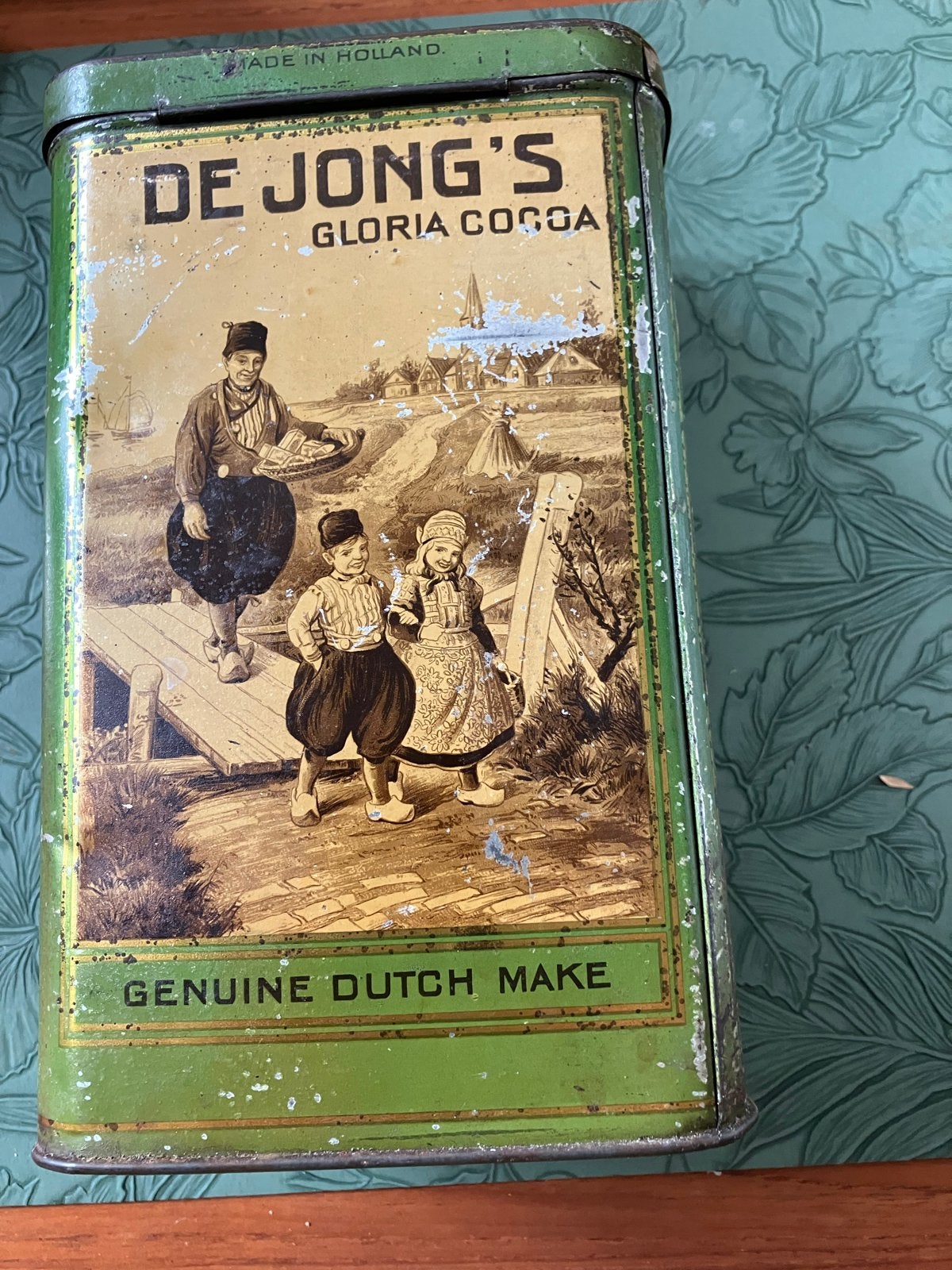 Antiek De Jong's Gloria Cacao Blik - Jaren '20 - 20 cm hoog, Verzamelen, Blikken, Ophalen of Verzenden, Gebruikt, Overige, Overige merken