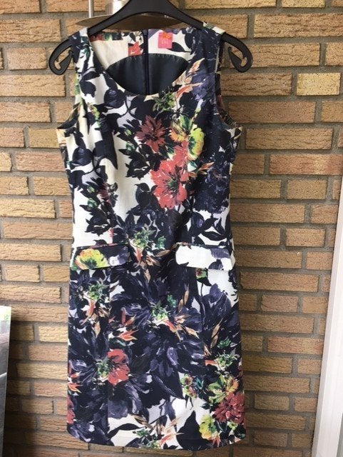 Kyra mouwloze jurk in grijs blauw tinten 40 katoen elastan, Kleding | Dames, Maat 38/40 (M), Zo goed als nieuw, Knielengte, Kyra & Ko