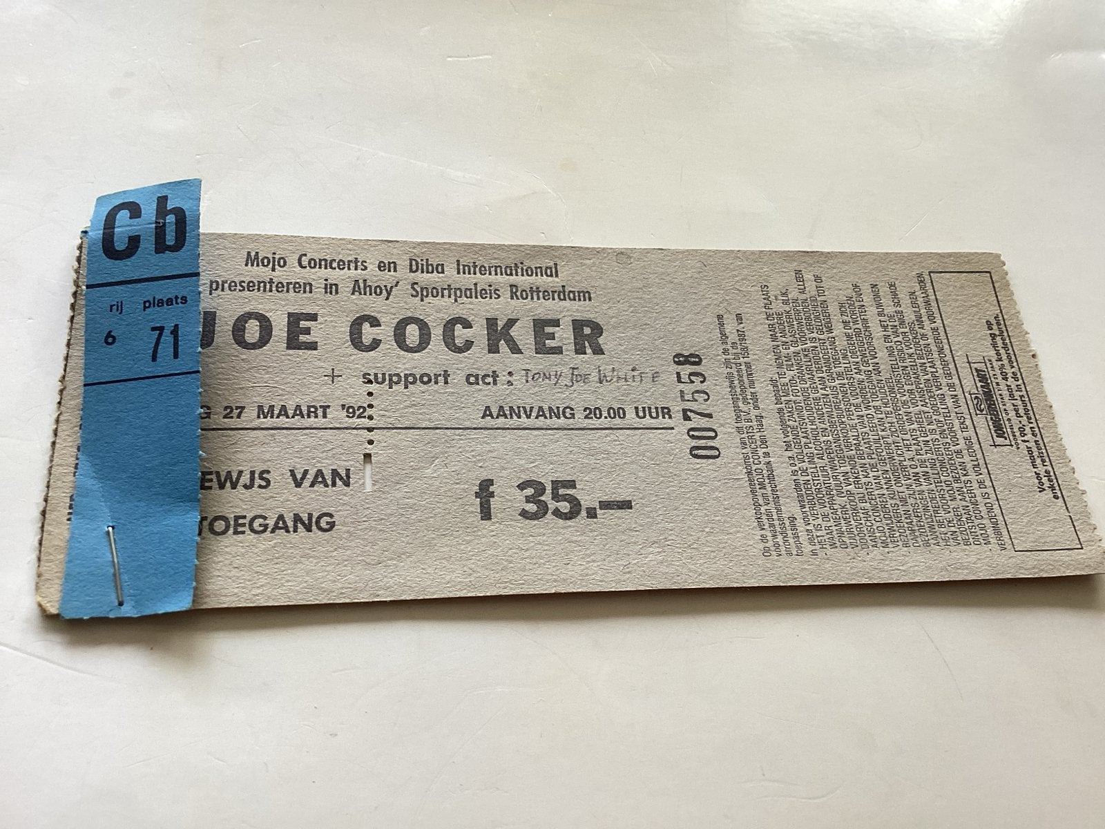 Joe Cocker in Ahoy 1992 een kaartje te koop, Eén persoon