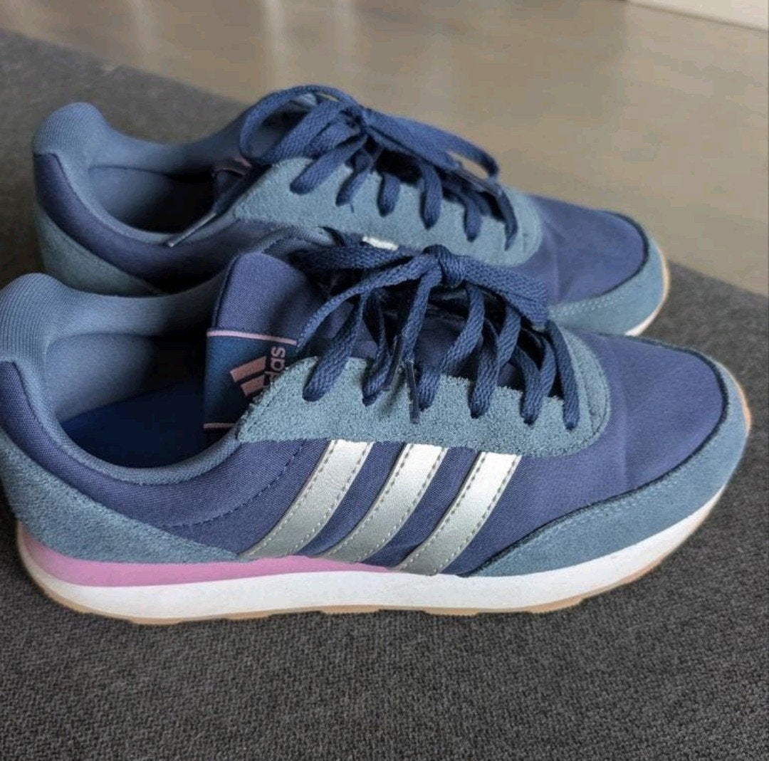 adidas sneakers blauw met roze en zilver maat 39 1/3 dames, Nieuw, Ophalen of Verzenden, Sneakers of Gympen, Blauw