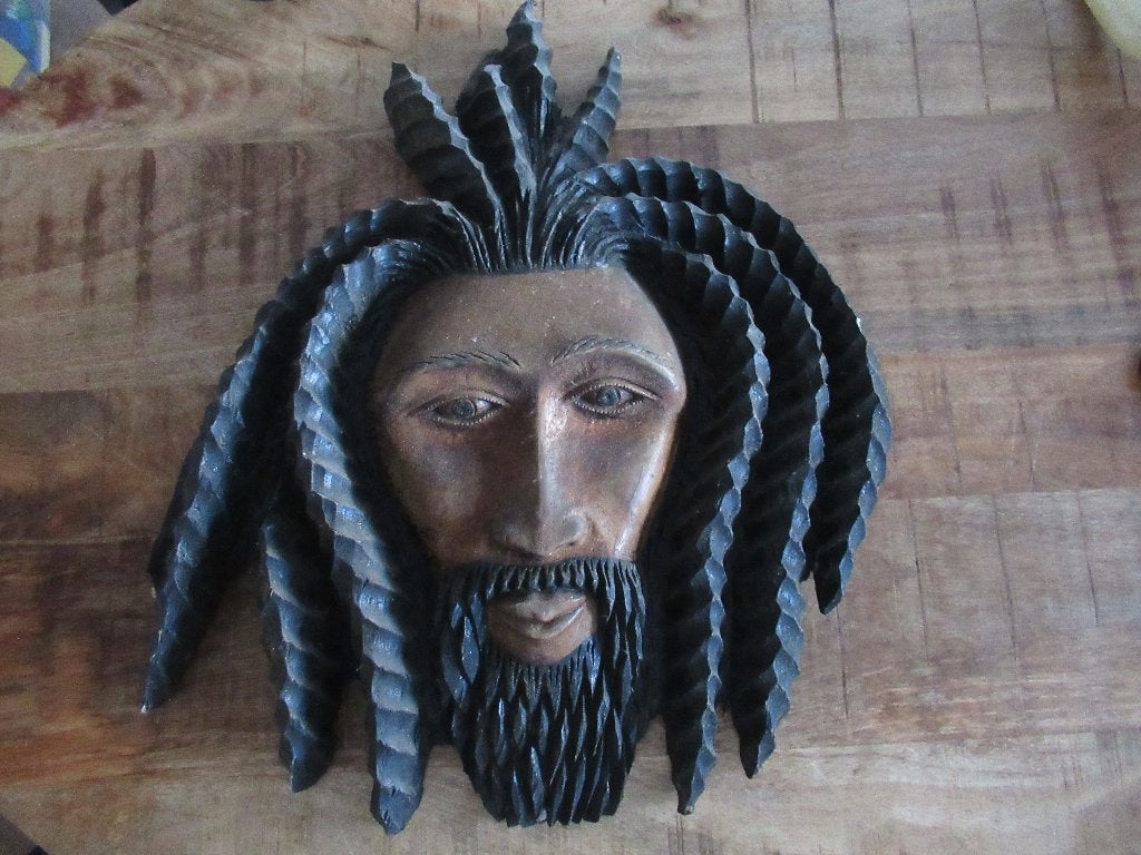 SCHITTEREND groot Houten kunst wandmasker hoofd Bob Marley, Hout, Beschilderd, Man, 50 - 100 cm