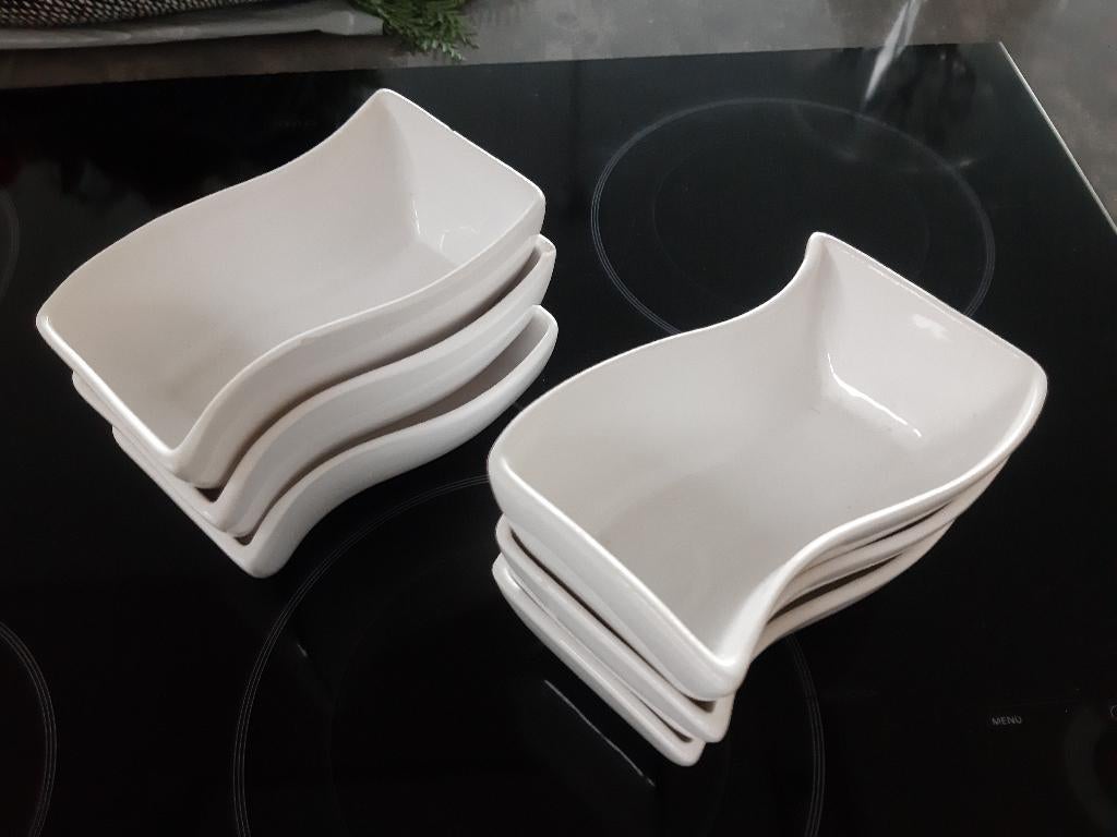 6 stuks zigzag dessertschalen / saladeschalen / snackschalen, Ophalen, Gebruikt, Schaal of Schalen, Overige stijlen