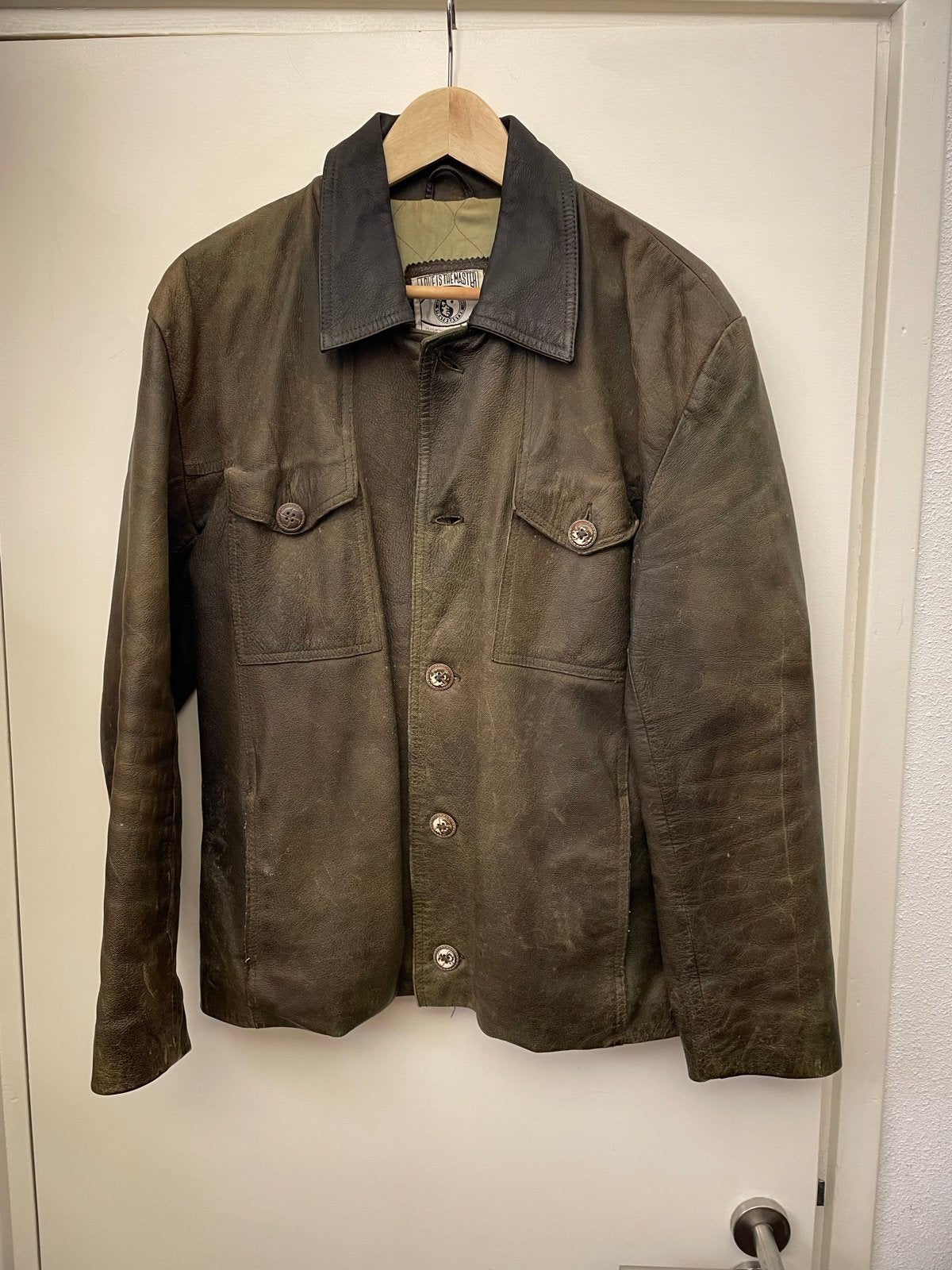 Ruig Stoer Lederen Jack - Vintage Look, Ophalen of Verzenden, Gedragen, Maat 52/54 (L), Bruin