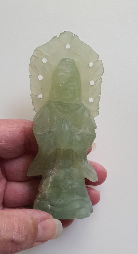 Antiek Jade beeldje, gebedskrans eindstuk, decoratie beeldje, Verzenden, Zo goed als nieuw, Mens