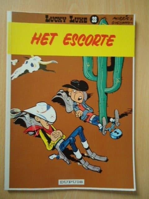 Lucky Luke 28, Het escorte, Eén stripboek, Ophalen of Verzenden, Zo goed als nieuw