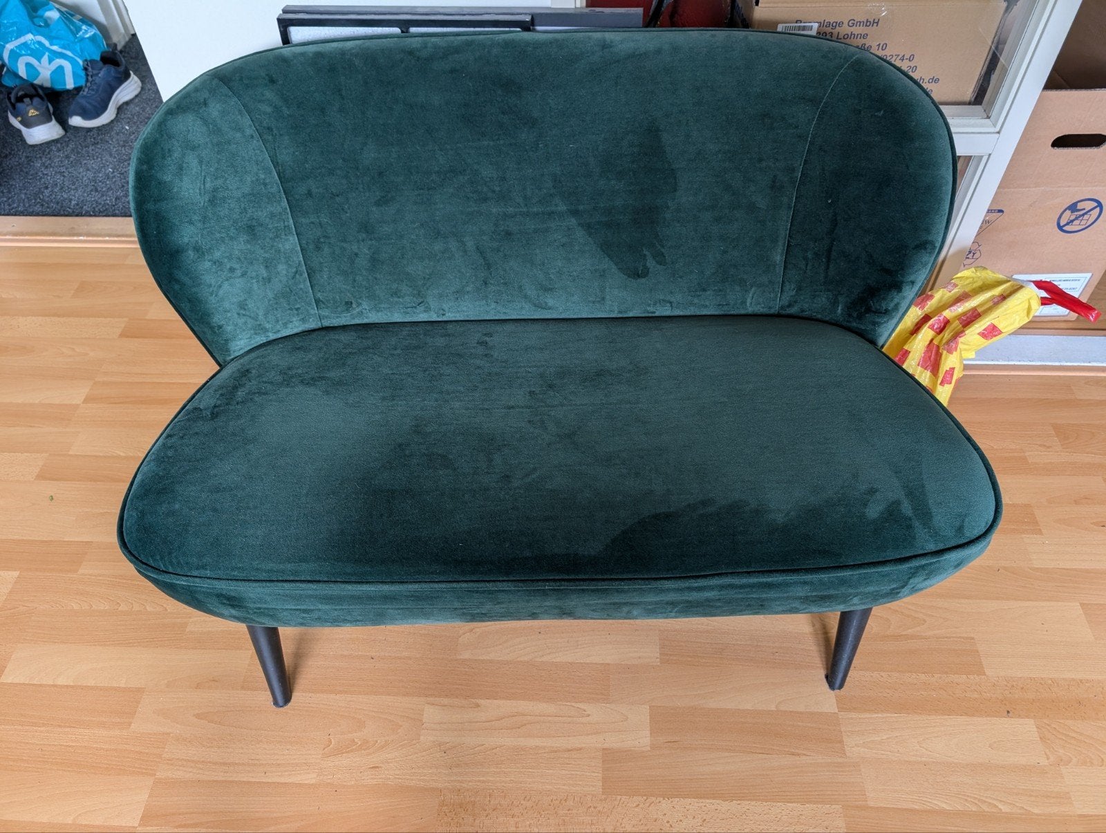 Woood Sara bankje - Groen velours, Ophalen, Overige materialen, Gebruikt, Minder dan 75 cm