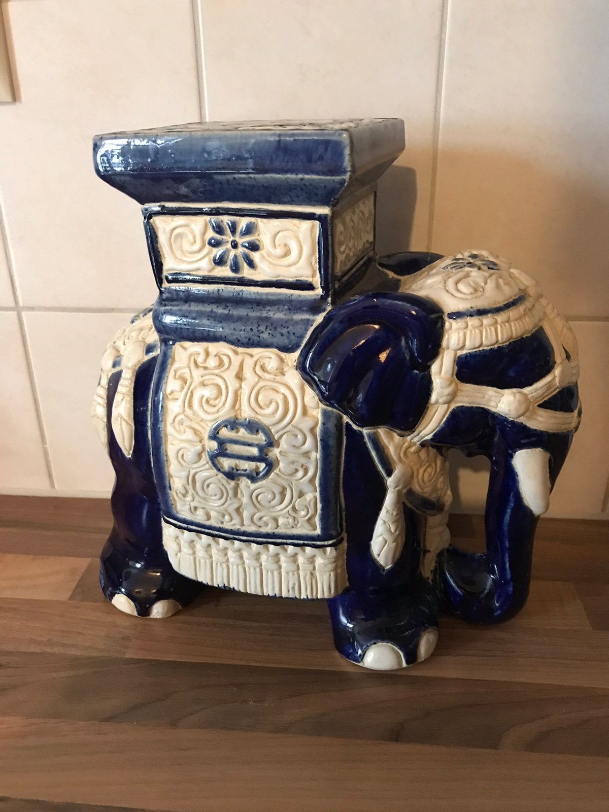 Mooie aardewerk blauw olifant planten houder Chinees, Ophalen, Gebruikt, Dier