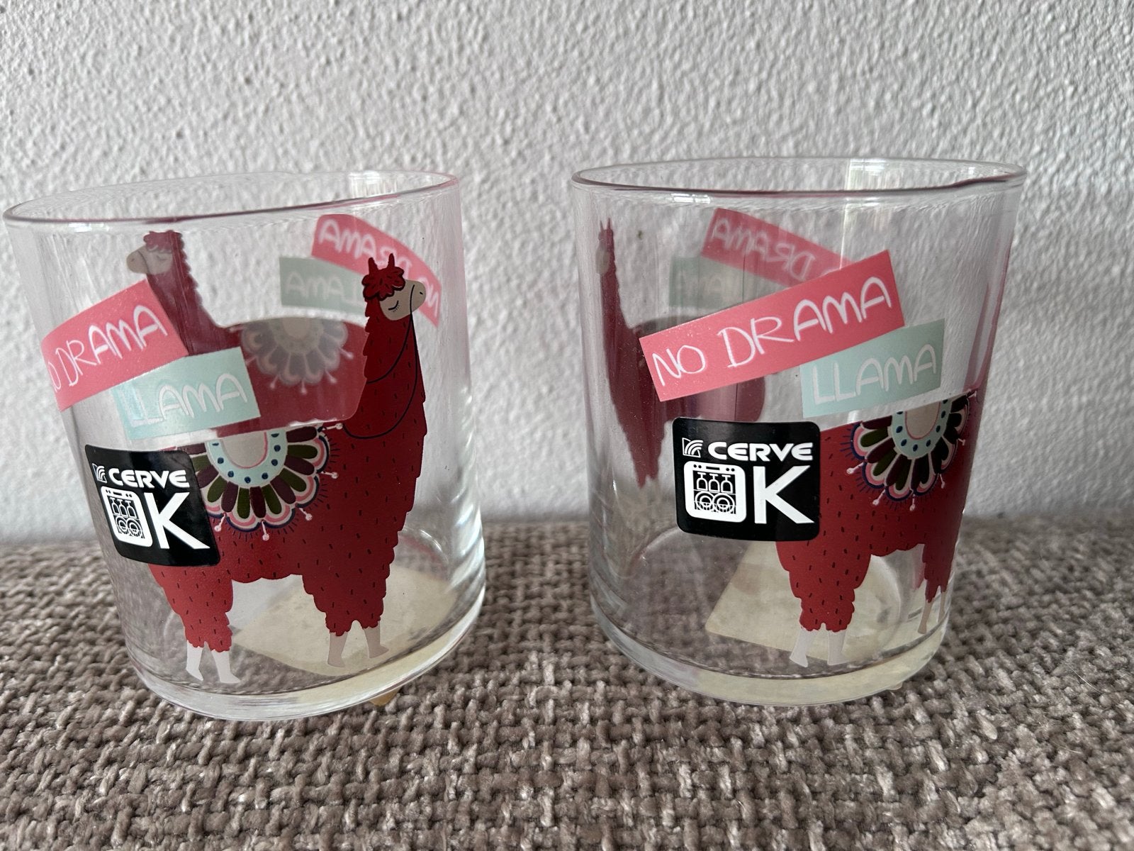 2x Llama glazen - No Drama Lama - Cerve glas, Ophalen of Verzenden, Zo goed als nieuw, Meerkleurig, Overige merken