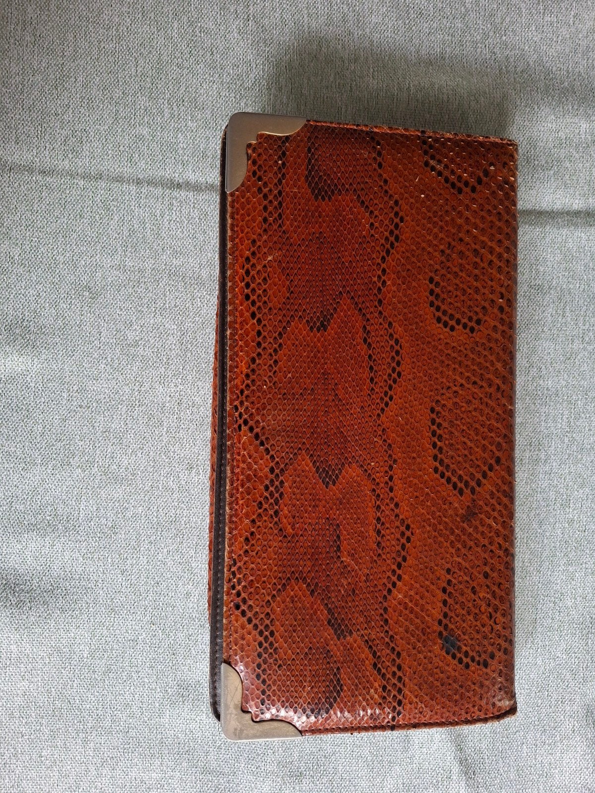 Vintage Slangenleren Clutch met Ketting - Bruin/Oranje, Overige merken, Gebruikt, Ophalen of Verzenden, Leer