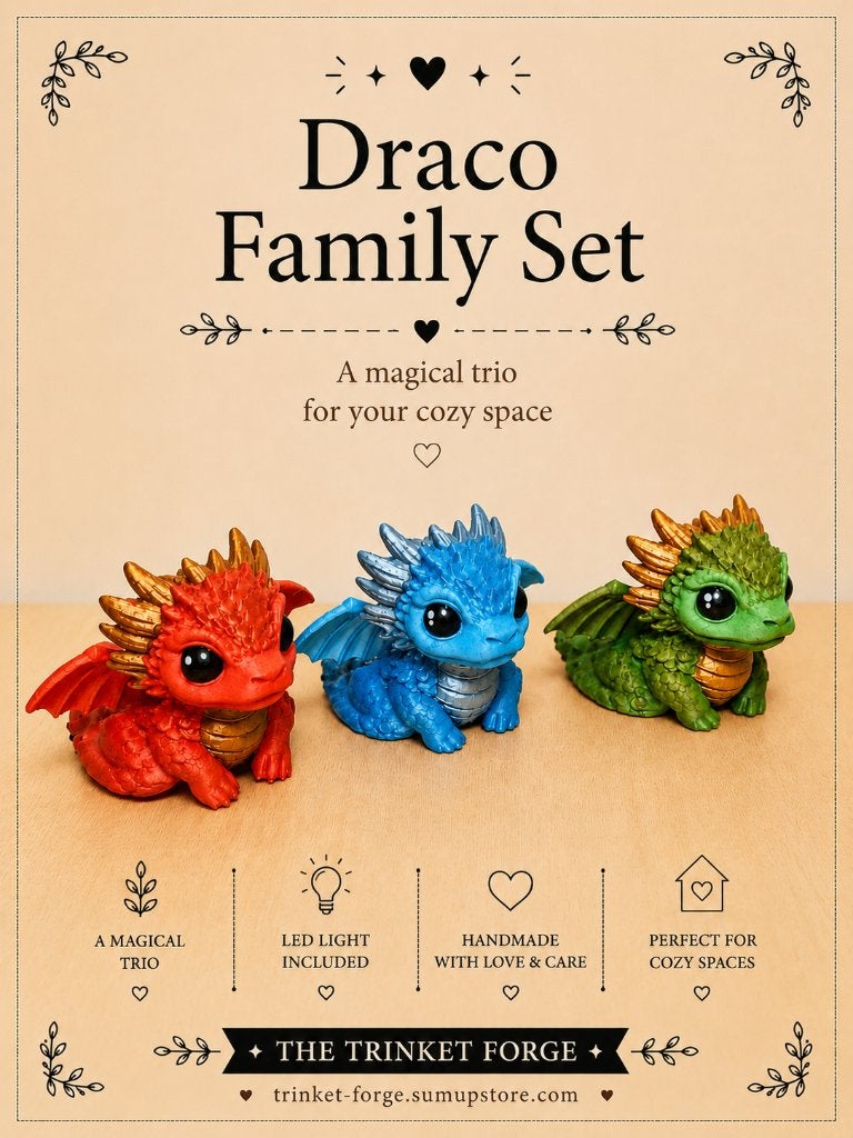Set van 3 Baby Draken met LED | Fantasy Decoratie | 3D Print, Kunststof, Meerkleurig, 7 cm, Overige merken