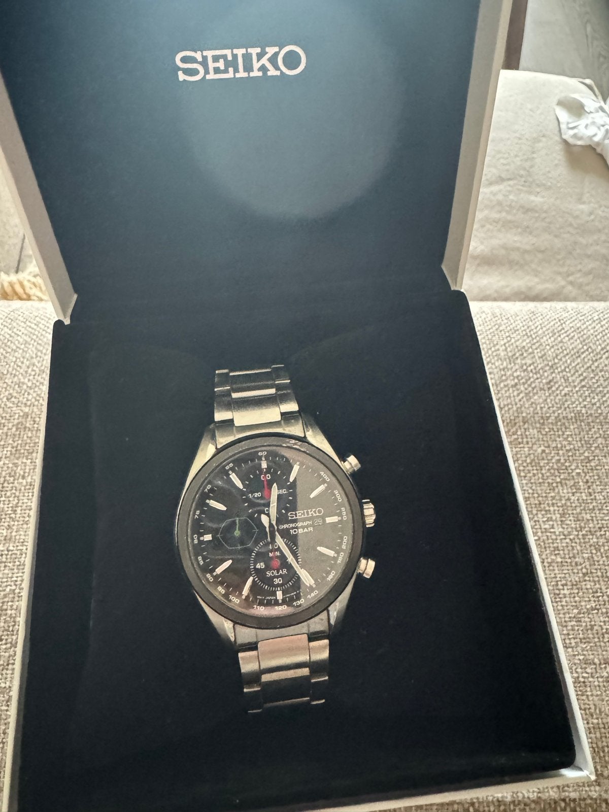 Seiko Chronograaf Solar 10 BAR Herenhorloge, Ophalen, Gebruikt, Staal, Polshorloge