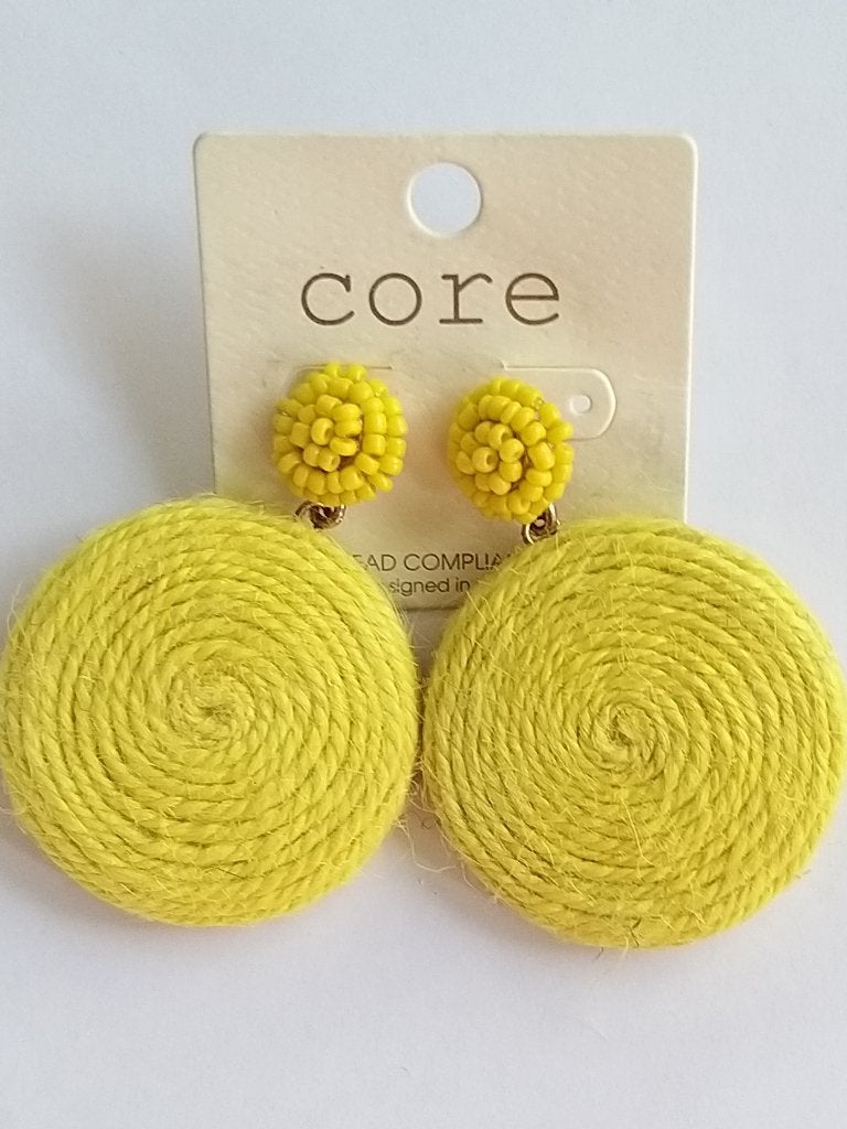 Core gele ronde glaskraaltjes touw steker oorbellen, Sieraden, Tassen en Uiterlijk, Oorbellen, Overige materialen, Geel, Nieuw