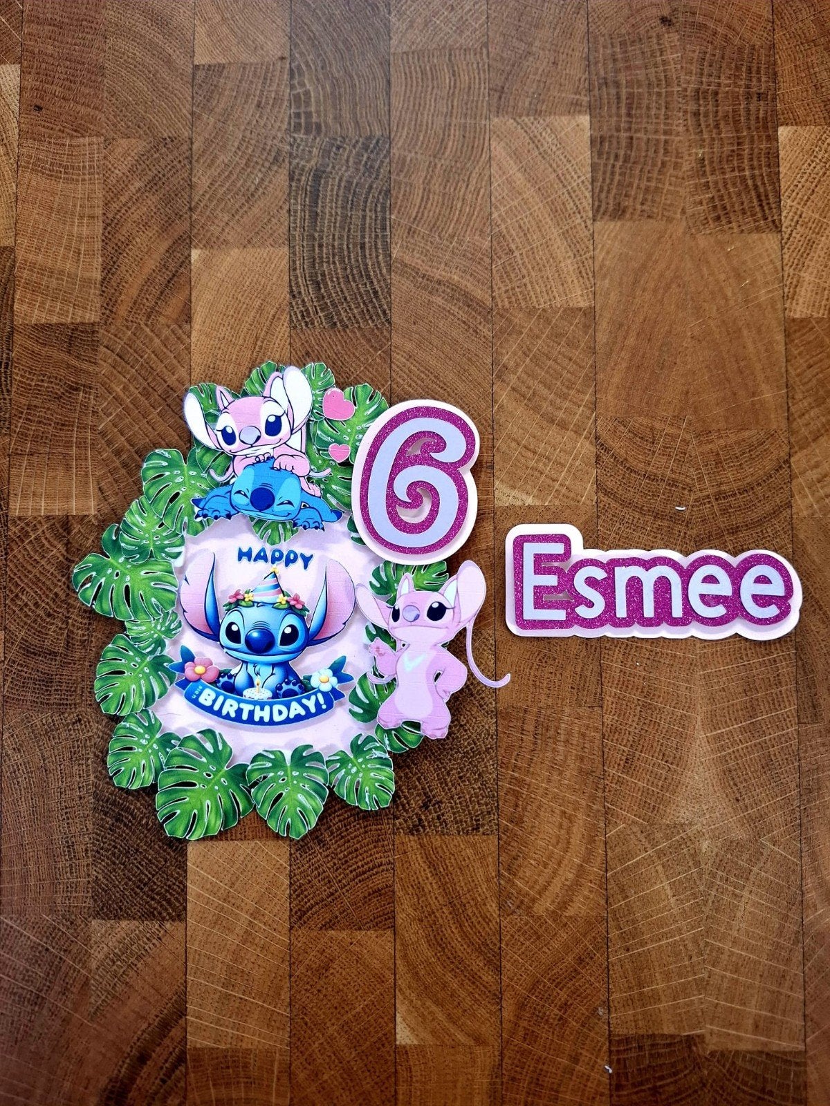 Toppers/stekers 3D Stitch thema handgemaakt, Ophalen of Verzenden, Nieuw, Taarten, Versiering