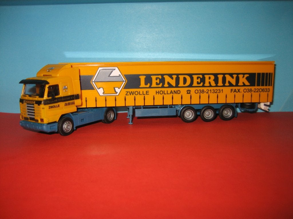 Lenderink-Zwolle NL  SCANIA 143 met oplegger  Herpa, Ophalen of Verzenden, Zo goed als nieuw, Bus of Vrachtwagen, Herpa